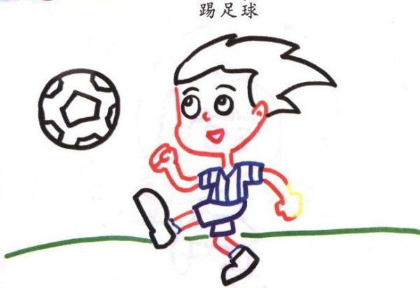 Simple drawing of little boy playing football