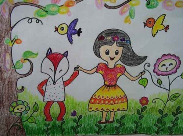 Childrens Mothers Day Crayon Drawing-I Have a Date with the Fox