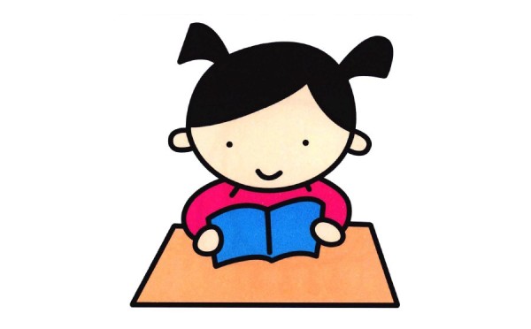 Simple drawing picture of little girl reading