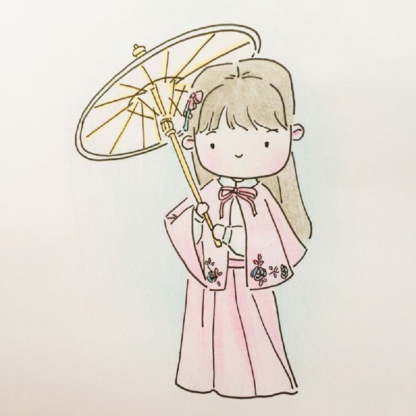 Simple drawing pictures of little girls in Chinese style Hanfu