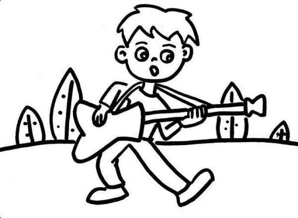 Simple character drawing little boy playing guitar