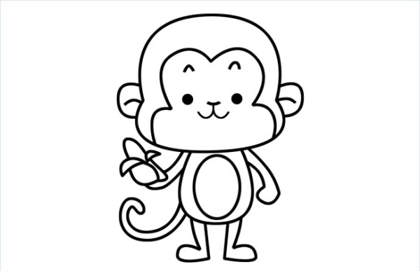 Simple drawing picture of little monkey holding banana