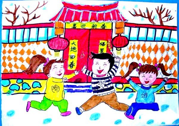 A complete collection of childrens paintings about the Spring Festival in 2017