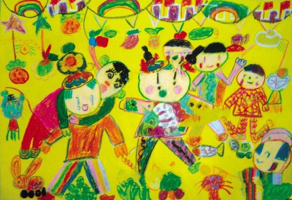 Childrens paintings celebrating the Mid-Autumn Festival-reciting poems and admiring the moon during the Mid-Autumn Festival