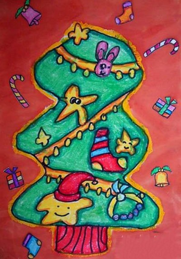 Childrens drawing of Christmas tree from the stars