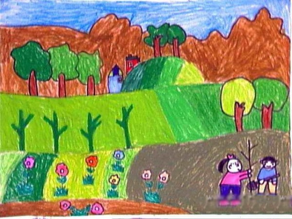 Childrens drawings about Spring is here - Spring is here to plant trees