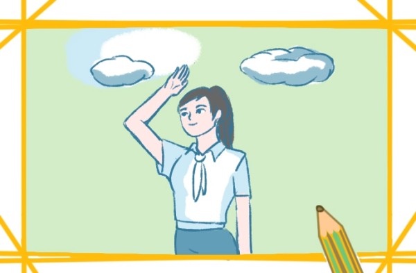 Simple drawing of a girl saluting