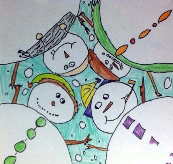 Four good friends share their winter snowman paintings