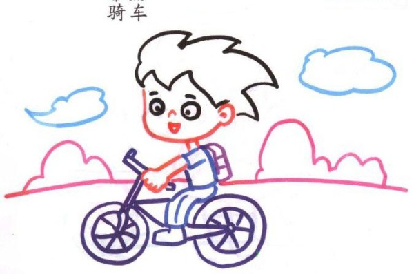 Simple drawing of little boy riding a bicycle