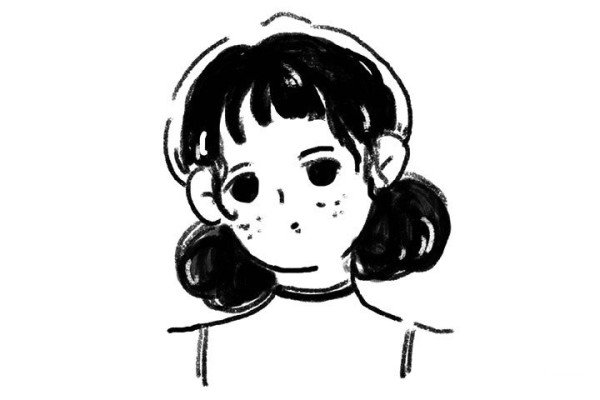 Simple drawing picture of a little girl who looks sleepy