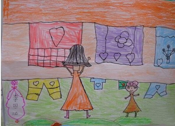 Appreciation of the second grade Women’s Day painting of mother drying the sheets