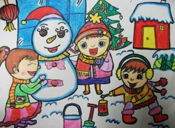 Childrens drawings of winter - lets build a snowman together