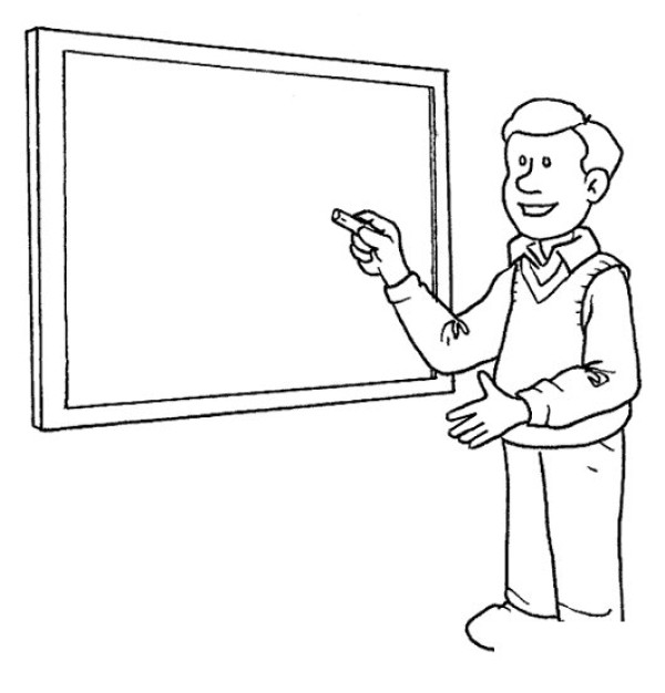 Simple drawing picture of male teacher in class