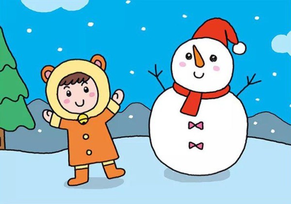 How to draw a little girl making a snowman