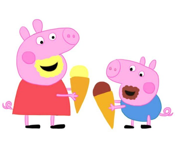 Peppa Pig and George eating ice cream together