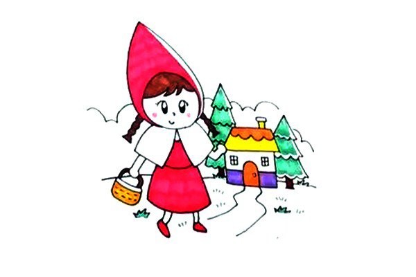 Cute little red riding hood simple drawing