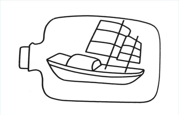 Simple drawing picture of a sailboat in a drift bottle