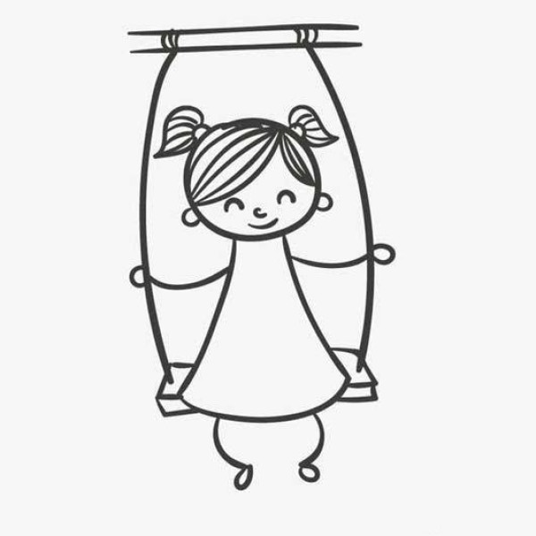 Simple drawing picture of girl sitting on the swing