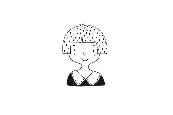 Super cute black and white line drawings of a group of girls