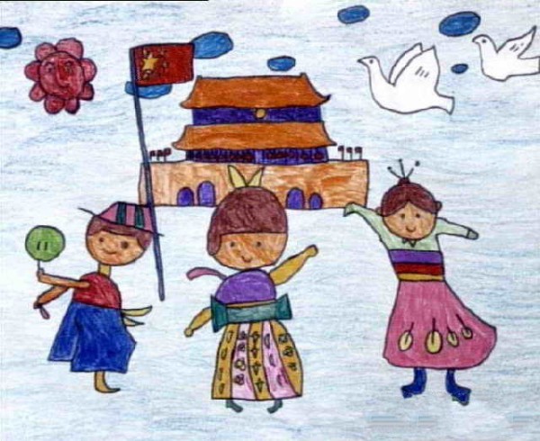 Childrens paintings with National Day themes - sharing joy