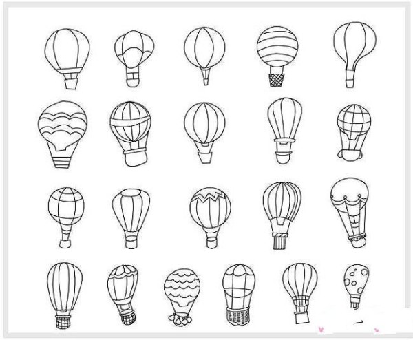 A collection of simple drawing pictures of various beautiful hot air balloons