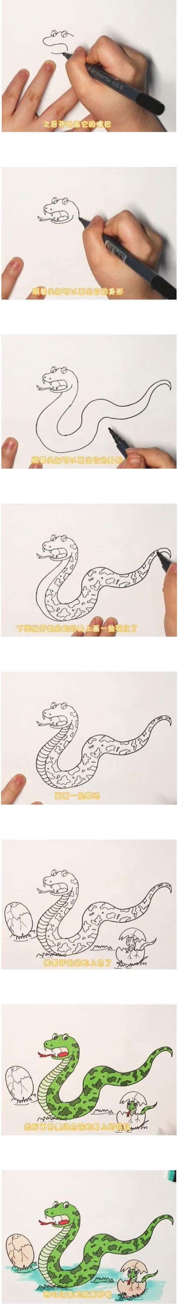 How to draw a green snake