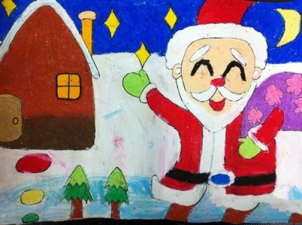 Christmas childrens drawing happy Santa Claus