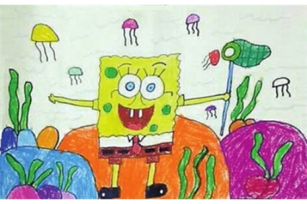 Spongebob oil stick painting