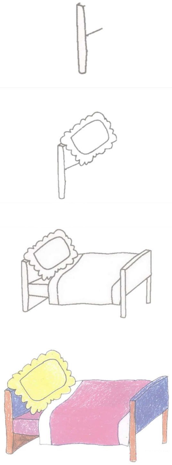 How to draw a colorful childrens bed