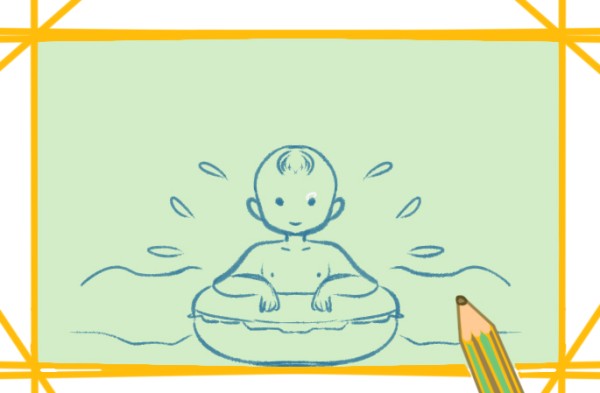 Simple drawing of a little boy who loves swimming