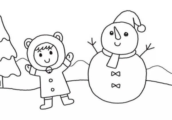 How to draw a little girl making a snowman