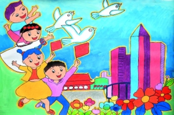 Childrens drawings celebrating the National Day - Fifty-six ethnic groups celebrating the National Day