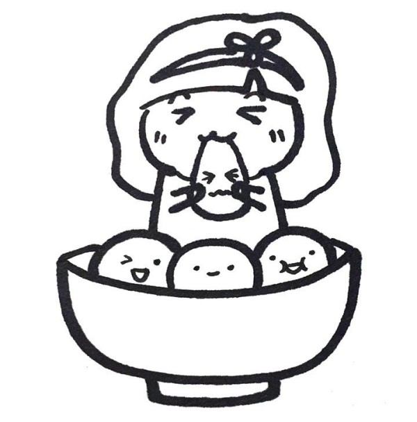 How to draw a simple drawing of eating Yuanxiao