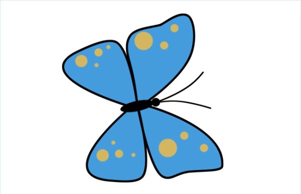 Tutorial on how to draw simple strokes of blue flower and butterfly step by step