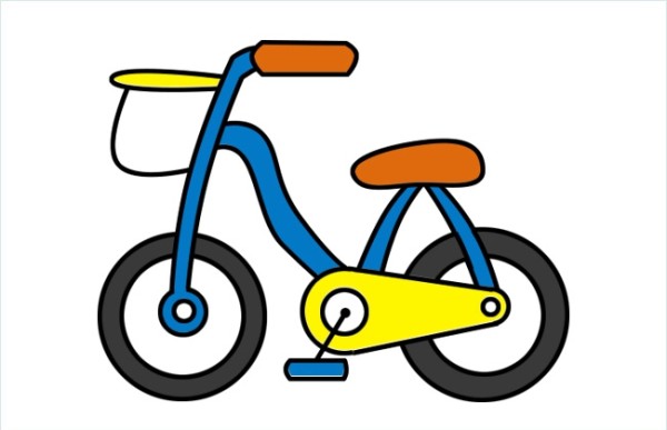 Step-by-step pictures and coloring of simple drawings of childrens bicycles