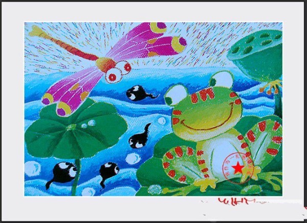 Excellent childrens watercolor painting - tadpole looking for mother