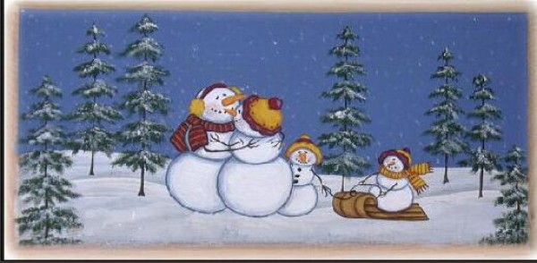 Winter drawings of a snowman and his family