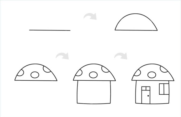 How to draw a mushroom-shaped small house with simple strokes