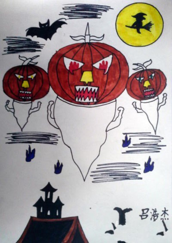 Halloween themed childrens drawing-Jack-o'-lantern