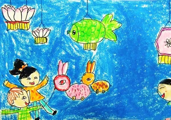 Appreciation of children’s paintings of celebrating the Lantern Festival happily in 2017