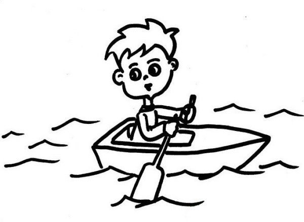 Simple character drawing little boy rowing a boat