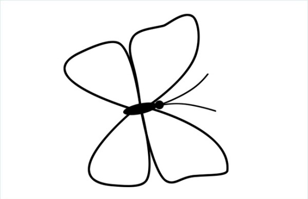 Tutorial on how to draw simple strokes of blue flower and butterfly step by step