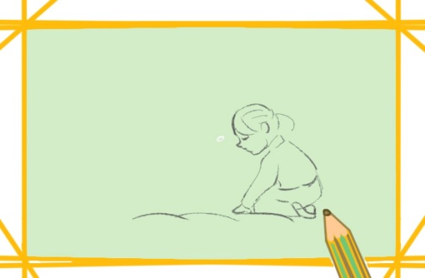 Simple drawing of girl planting trees