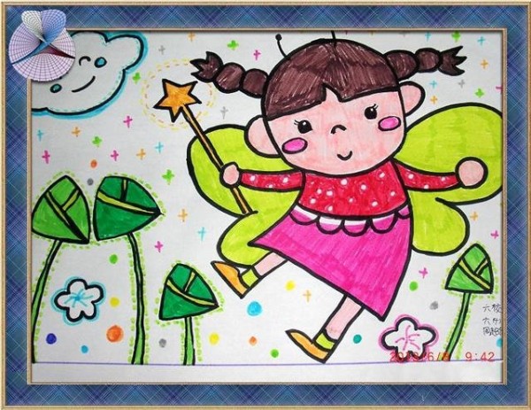 Childrens drawing of little girl and rice dumplings