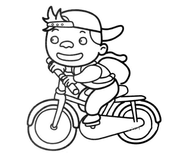 Little boy riding a bicycle simple drawing picture