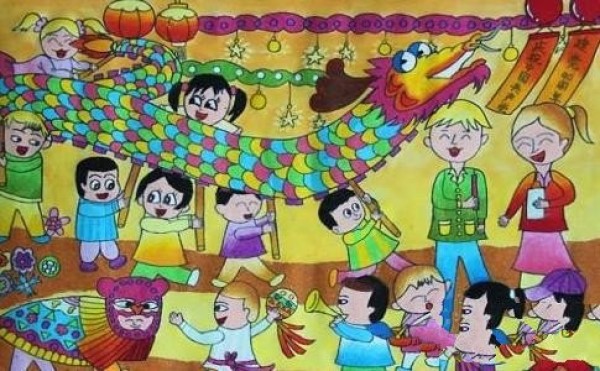 Dragon dance on National Day, sharing of children’s paintings to celebrate National Day