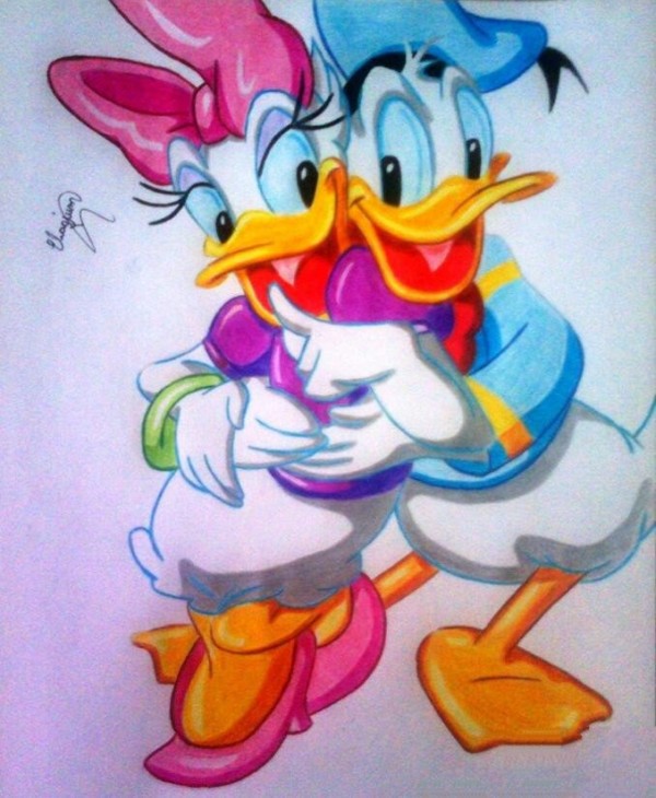 Appreciation of Donald Duck and Daisy cartoon character drawing pictures