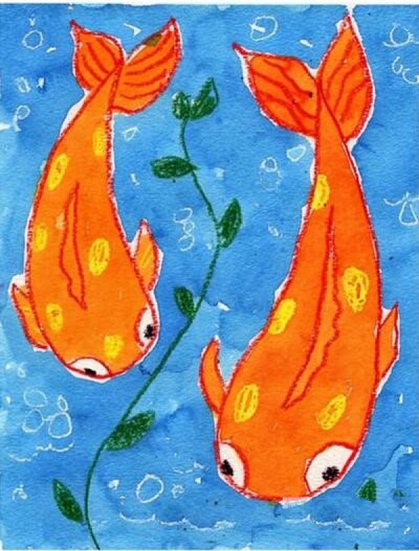 Underwater World Childrens Drawing Teacher Model Drawing of Carp Mother and Son