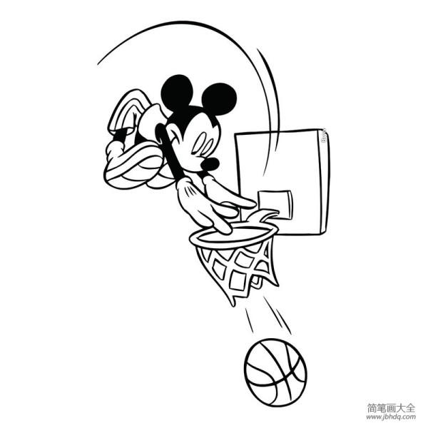 Simple drawing picture of Mickey Mouse slam dunk