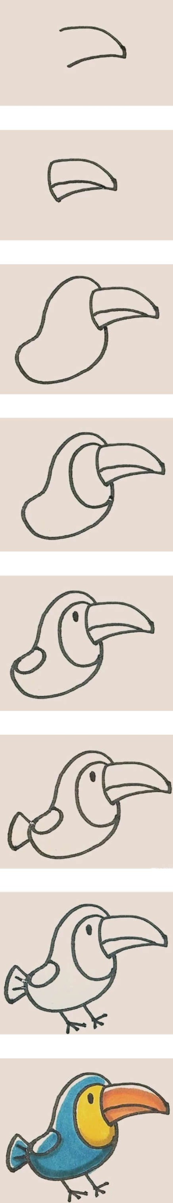 Childrens simple drawing of long-billed bird